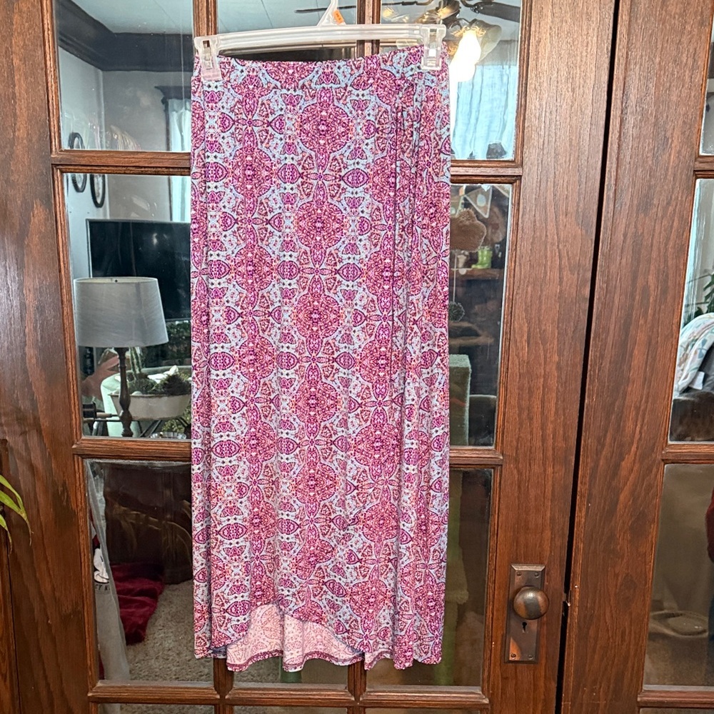 Gilli Womens Petite Large Pink Purple Medallion Paisley High Low Maxi Skirt USA